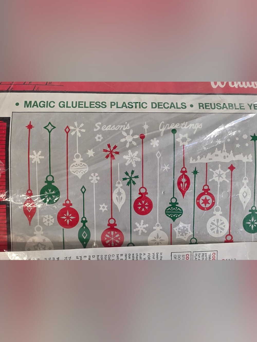 Vintage 1987 Stik-Ees Christmas Window Decals Clings Code K-84 Holiday Retro